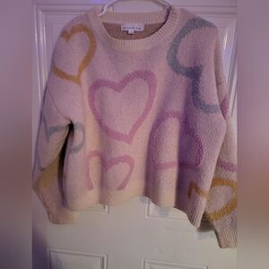 Cozy Heart Patterned Sweater - Cream, Pink, Blue, Gold